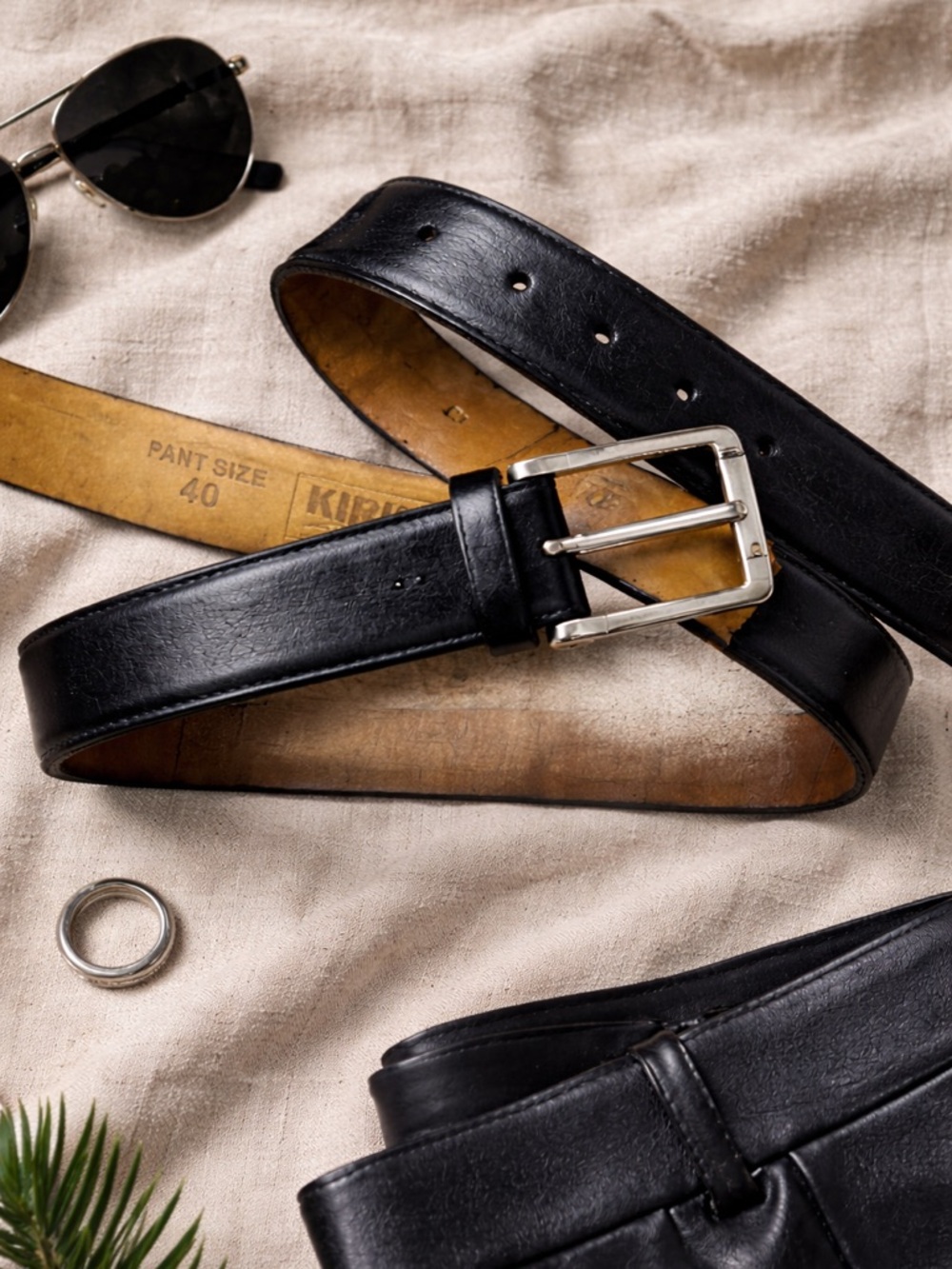 Kirkland Signature Men’s Black Leather Belt | Italian Full-Grain | Size 40